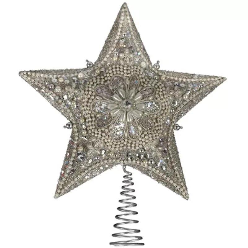 Kurt Adler 13.5" Platinum Star With Glitter Treetopper