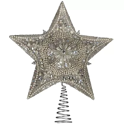 Kurt Adler 13.5" Platinum Star With Glitter Treetopper