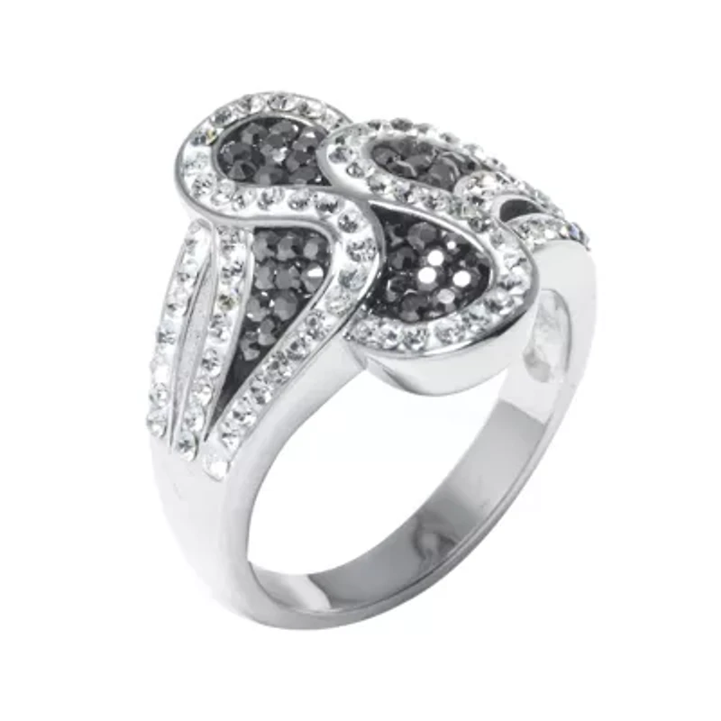 Sparkle Allure Womens Black Crystal Pure Silver Over Brass Cocktail Ring
