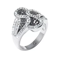 Sparkle Allure Womens Black Crystal Pure Silver Over Brass Cocktail Ring