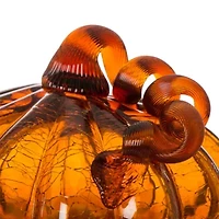 Glitzhome Amber Crackle Glass Pumpkin