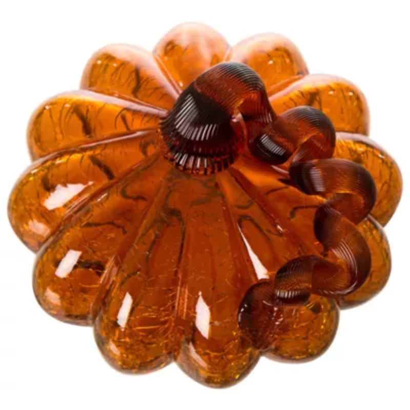Glitzhome Amber Crackle Glass Pumpkin