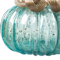 Glitzhome Blue Small Glass Pumpkin Thanksgiving Tabletop Decor