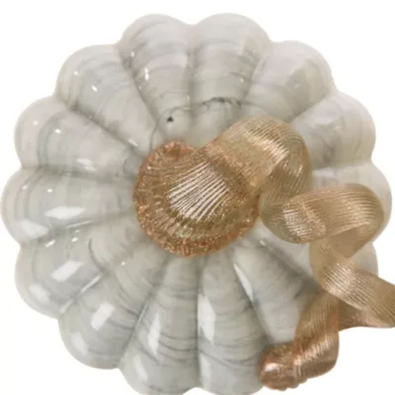 Glitzhome Marble Small Short Glass Pumpkin Thanksgiving Tabletop Decor