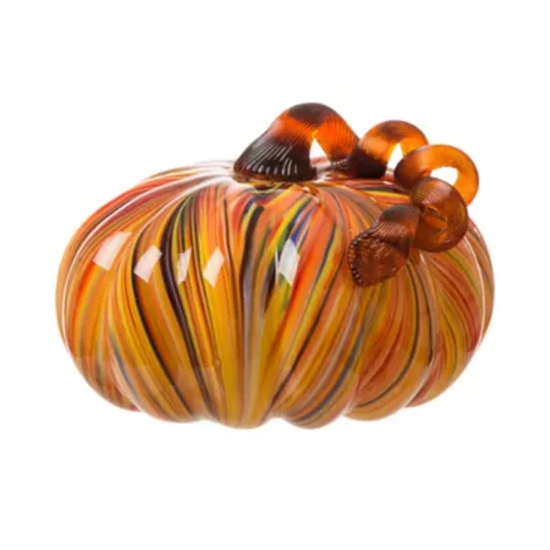 Glitzhome Multi Striped Glass Large Pumpkin Thanksgiving Tabletop Decor