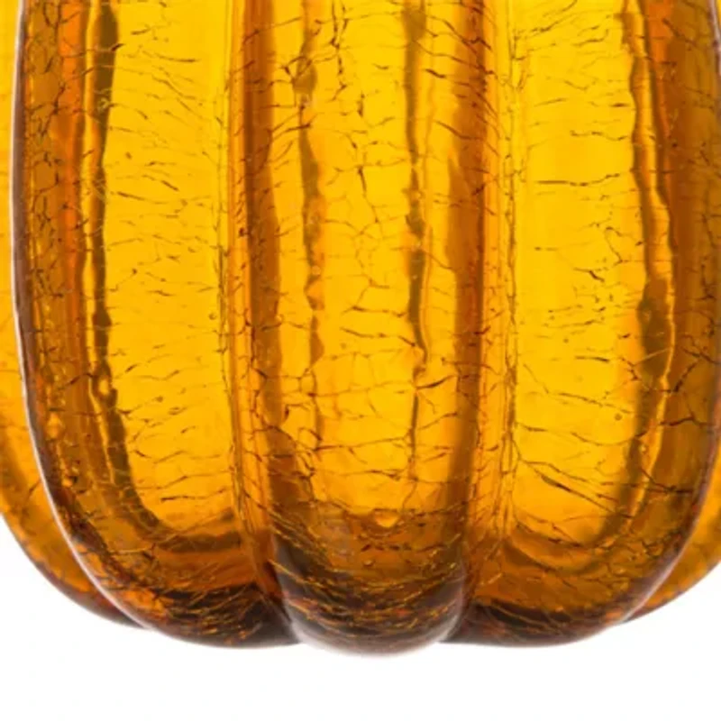 Glitzhome Amber Crackle Tall Glass Pumpkin Thanksgiving Tabletop Decor