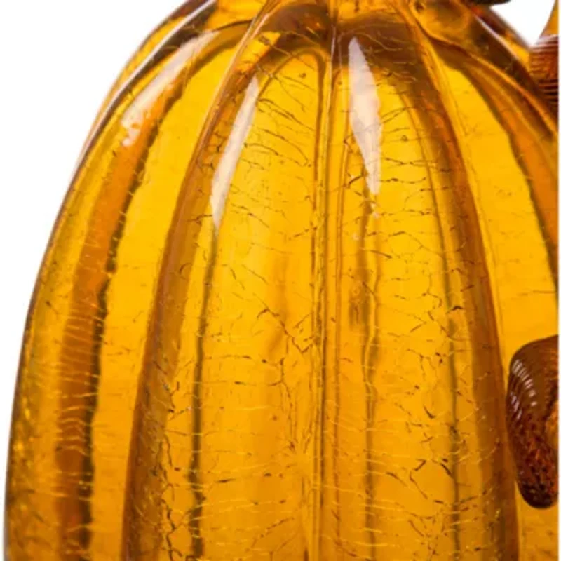 Glitzhome Amber Crackle Tall Glass Pumpkin Thanksgiving Tabletop Decor