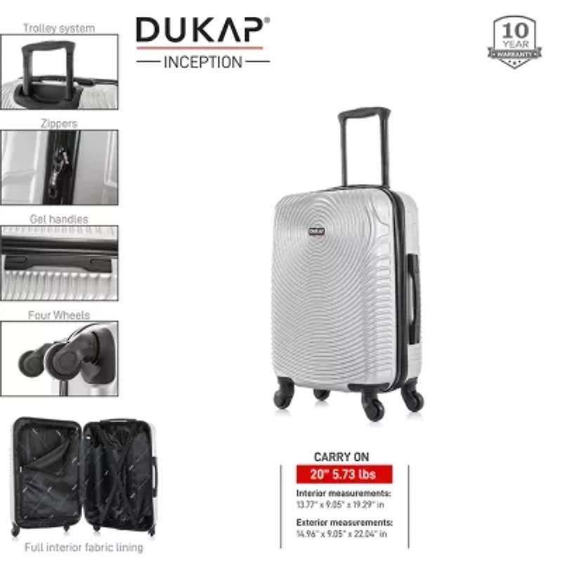 Dukap Inception 20 Inch Hardside Lightweight Carry-On Spinner Luggage