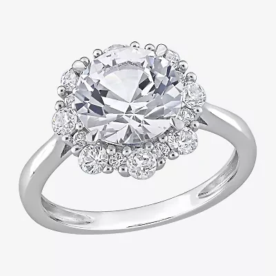 Womens Lab Created White Sapphire 10K Gold Cocktail Ring