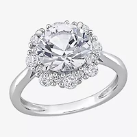Womens Lab Created White Sapphire 10K Gold Cocktail Ring