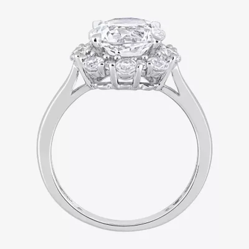 Womens Lab Created White Sapphire 10K Gold Cocktail Ring