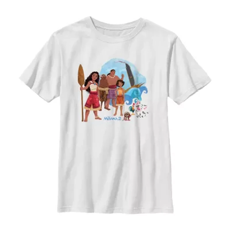 Disney Collection Little & Big Kid Boys Crew Neck Short Sleeve Regular Fit Princess Moana Graphic T-Shirt