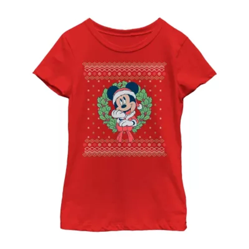 Disney Collection Little & Big Kid Girls Crew Neck Short Sleeve Mickey Mouse Graphic T-Shirt