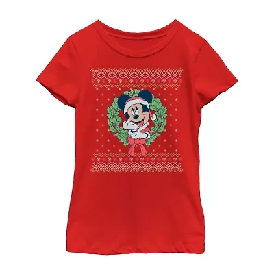 Disney Collection Little & Big Kid Girls Crew Neck Short Sleeve Mickey Mouse Graphic T-Shirt