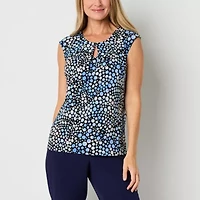 Black Label by Evan-Picone Womens Keyhole Neck Sleeveless Blouse