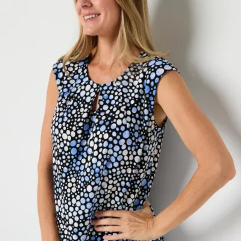 Black Label by Evan-Picone Womens Keyhole Neck Sleeveless Blouse