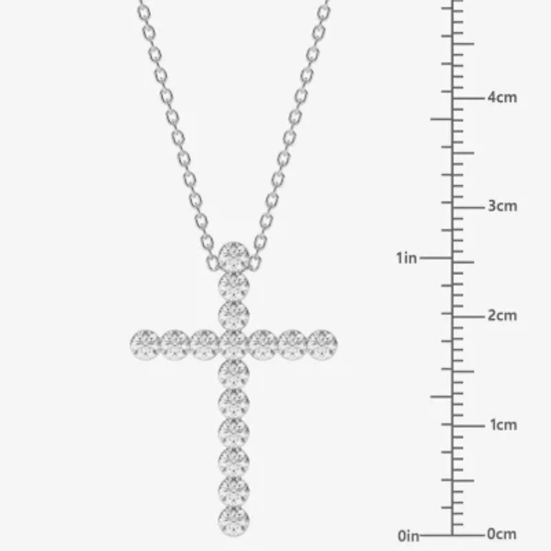 Floating Diamonds (F / Vs2) Womens 1 CT. T.W. Lab Grown White Diamond 14K White Gold Cross 18 Inch Pendant Necklace
