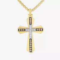 Mens 1/2 CT. T.W. Natural White Diamond 14K Gold Over Silver Cross 22 Inch Pendant Necklace