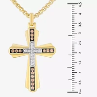 Mens 1/2 CT. T.W. Natural White Diamond 14K Gold Over Silver Cross 22 Inch Pendant Necklace