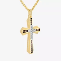 Mens 1/2 CT. T.W. Natural White Diamond 14K Gold Over Silver Cross 22 Inch Pendant Necklace