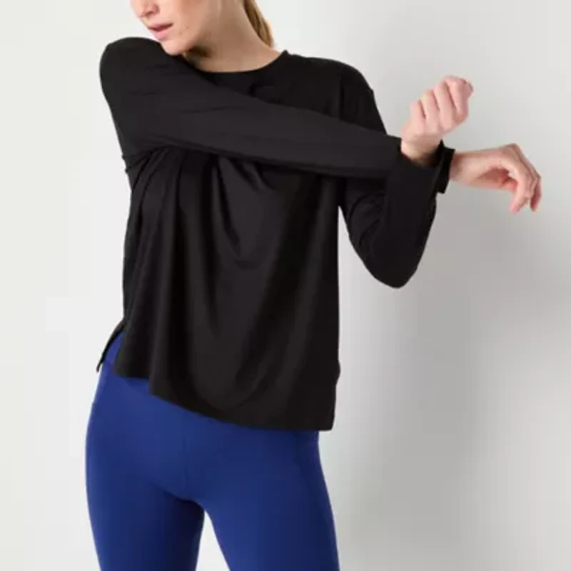 Xersion Womens All Day Crew Neck Long Sleeve Tunic Top