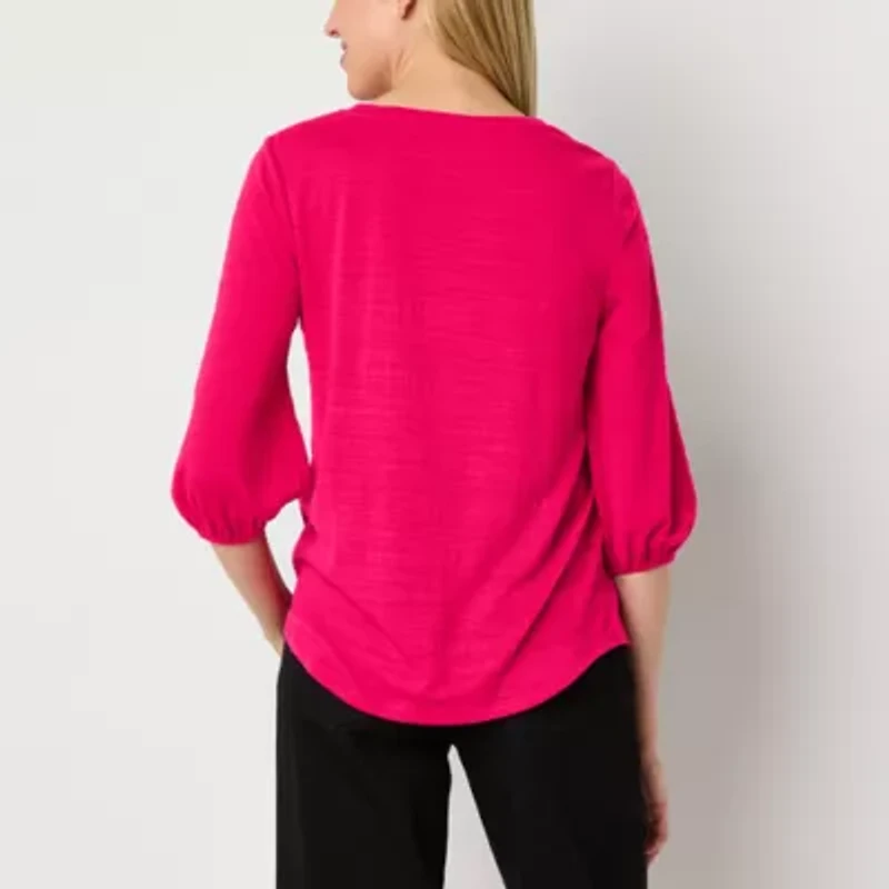 Liz Claiborne Womens Boat Neck 3/4 Sleeve Blouse