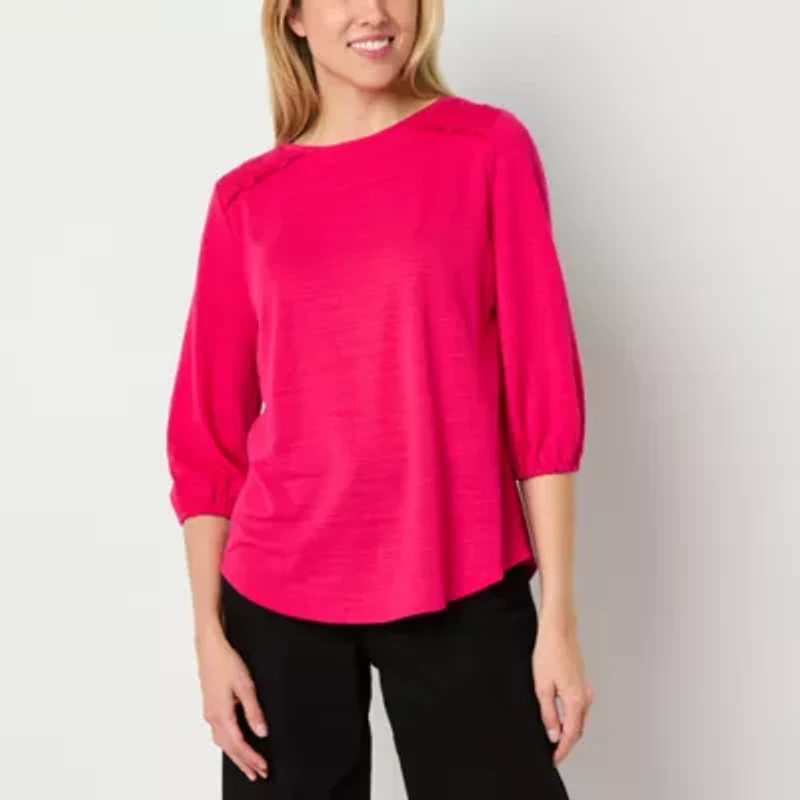 Liz Claiborne Womens Boat Neck 3/4 Sleeve Blouse