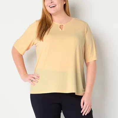 Liz Claiborne Texture Tee Womens Keyhole Neck Short Sleeve Plus Blouse