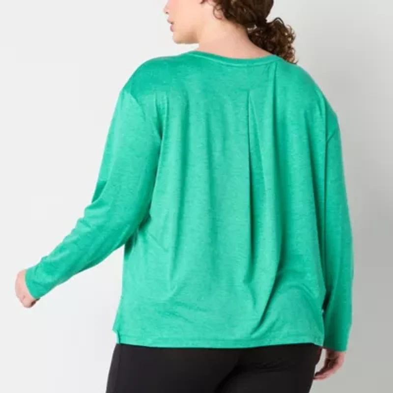Xersion Womens Plus All Day Crew Neck Long Sleeve Tunic Top