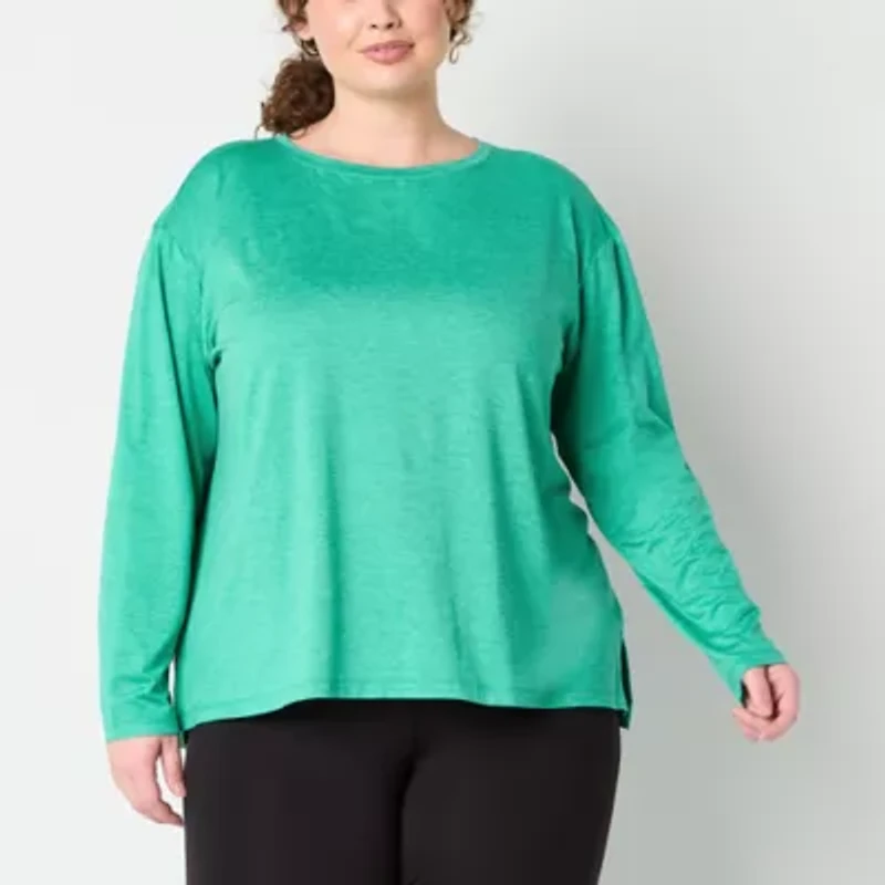 Xersion Womens Plus All Day Crew Neck Long Sleeve Tunic Top