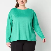 Xersion Womens Plus All Day Crew Neck Long Sleeve Tunic Top