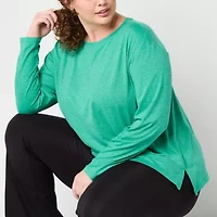 Xersion Womens Plus All Day Crew Neck Long Sleeve Tunic Top
