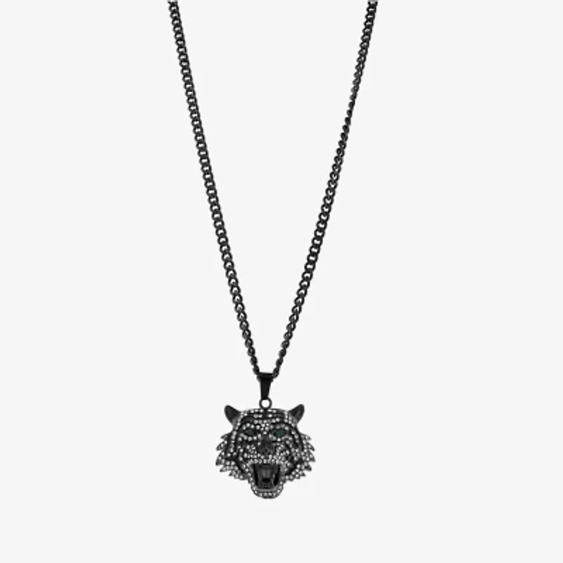 Mens Green Cubic Zirconia Stainless Steel Hypoallergenic 26 Inch Pendant Necklace