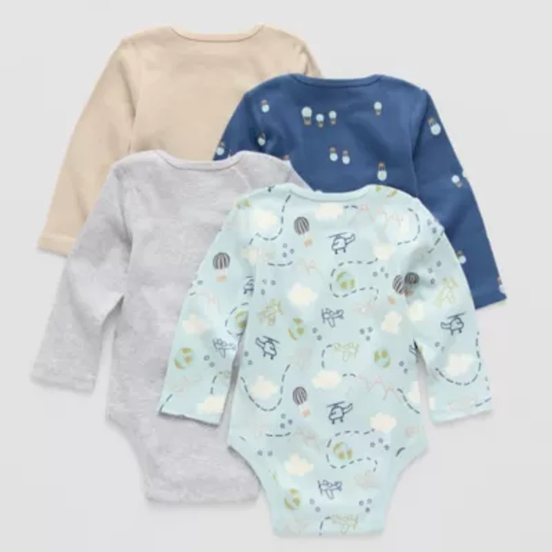 Okie Dokie Baby Boys Crew Neck Long Sleeve Rib 4-pc. Bodysuit