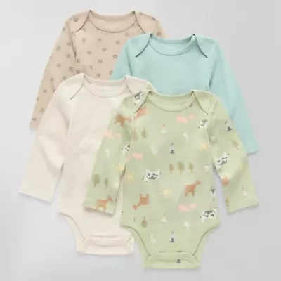 Okie Dokie Baby Unisex Crew Neck Long Sleeve Rib 4-pc. Bodysuit
