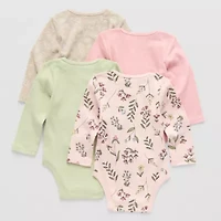 Okie Dokie Baby Girls Crew Neck Long Sleeve Rib 4-pc. Bodysuit