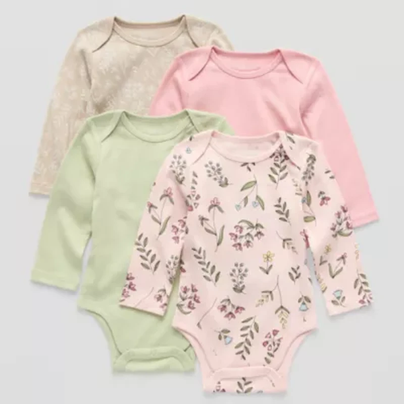 Okie Dokie Baby Girls Crew Neck Long Sleeve Rib 4-pc. Bodysuit