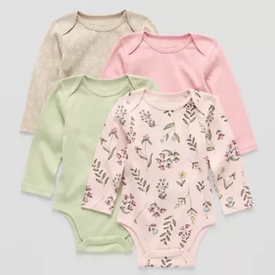 Okie Dokie Baby Girls Crew Neck Long Sleeve Rib 4-pc. Bodysuit