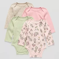 Okie Dokie Baby Girls Crew Neck Long Sleeve Rib 4-pc. Bodysuit
