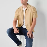 Arizona Mens Short Sleeve Striped Camp Shirt