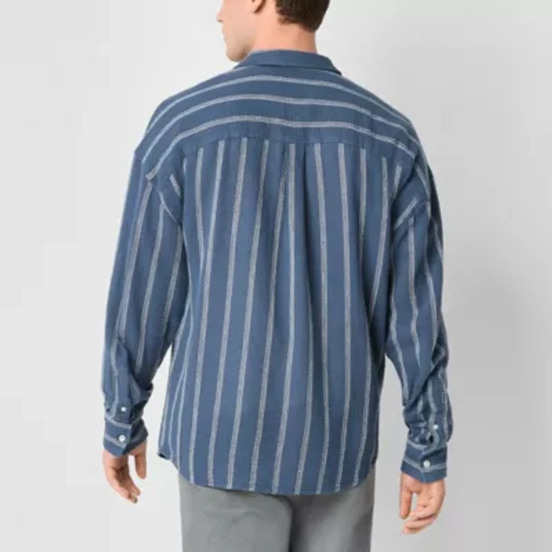 Arizona Mens Long Sleeve Textured Button-Down Shirt