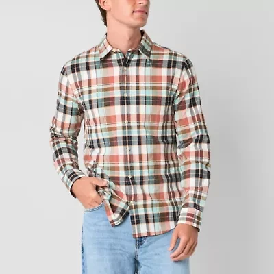 mutual weave Mens Long Sleeve Cuffed Regular Fit Button-Down Shirt