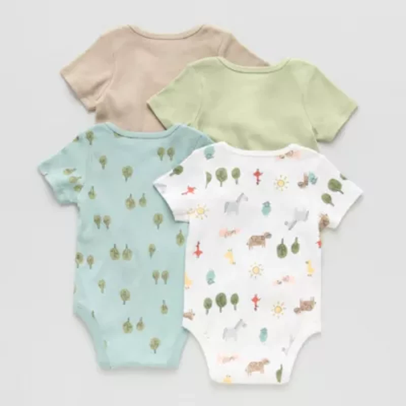 Okie Dokie Baby Unisex Crew Neck Short Sleeve Rib 4-pc. Bodysuit