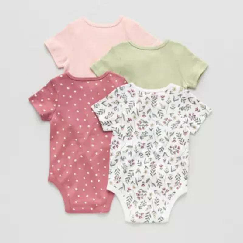 Okie Dokie Baby Girls Crew Neck Short Sleeve Rib 4-pc. Bodysuit