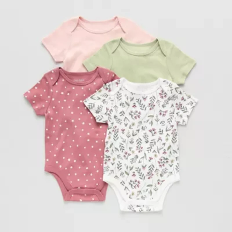Okie Dokie Baby Girls Crew Neck Short Sleeve Rib 4-pc. Bodysuit