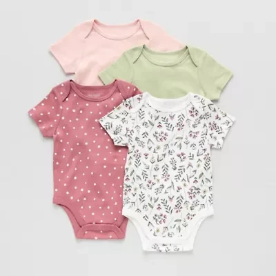 Okie Dokie Baby Girls Crew Neck Short Sleeve Rib 4-pc. Bodysuit
