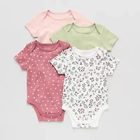 Okie Dokie Baby Girls Crew Neck Short Sleeve Rib 4-pc. Bodysuit