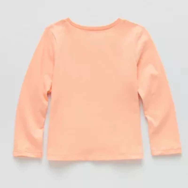 Okie Dokie Toddler & Little Girls Round Neck Long Sleeve Classic Fit Graphic T-Shirt