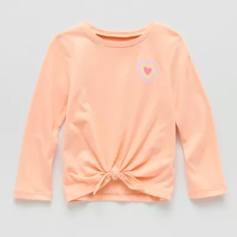 Okie Dokie Toddler & Little Girls Round Neck Long Sleeve Classic Fit Graphic T-Shirt