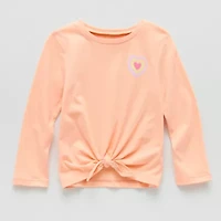 Okie Dokie Toddler & Little Girls Round Neck Long Sleeve Classic Fit Graphic T-Shirt